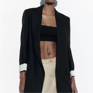 ZARA NWT LINEN BLACK BLAZER